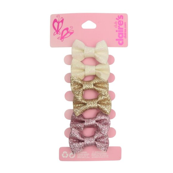 Claires Glitter Bow Hair Clips Set Of 6 For Girls - Picture 1 of 5